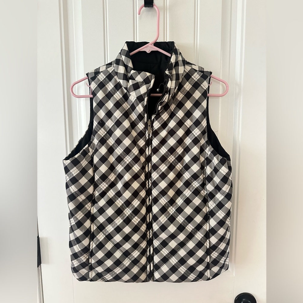 Black and White Plaid Puffer Vest